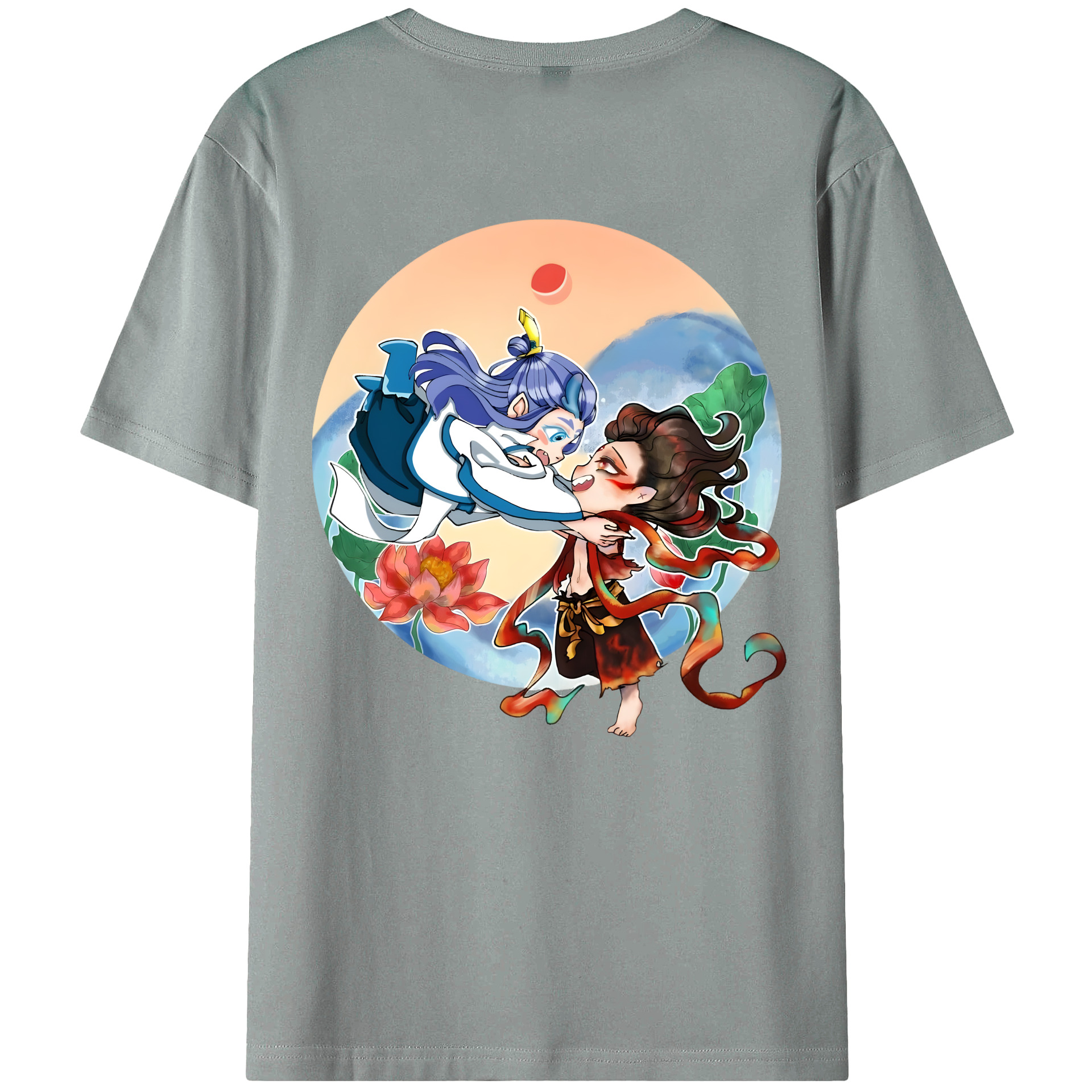 （画像用） Ne Zha 2 ナタ 魔童の大暴れ 綿100％ メンズ半袖Tシャツ（バックプリント） 通気性